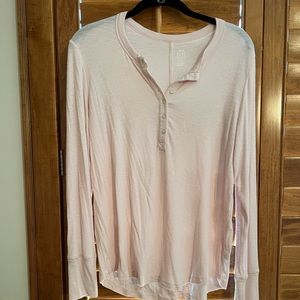 Aerie Ribbed Henley Long Sleeve T Shirt